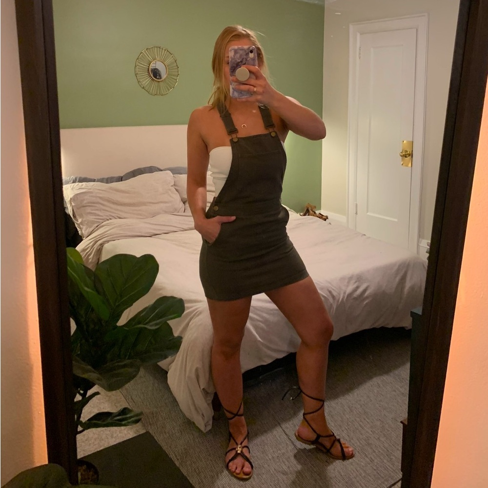 Army green overall mini dress